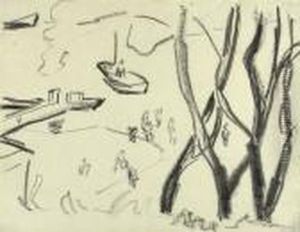Badende Und Boote Am Muggelsee Bei Berlin by Ernst Ludwig Kirchner