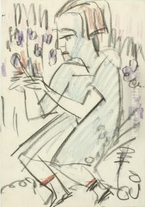 Sitzendes Madchen In Ganzer Figur Nach Links, Von Blumen Umgeben by Ernst Ludwig Kirchner