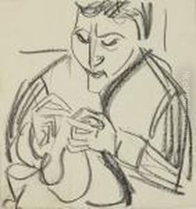 Brustbild Einer Frau, Stickend by Ernst Ludwig Kirchner