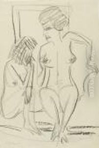 Zwei Weibliche Akte, Sitzend, In Ganzer Figur by Ernst Ludwig Kirchner