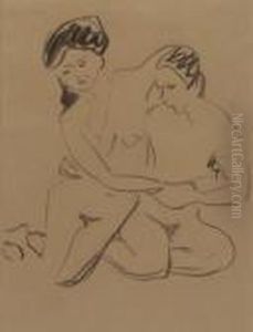Sitzendes, Nacktes Paar, Sich Umarmend by Ernst Ludwig Kirchner