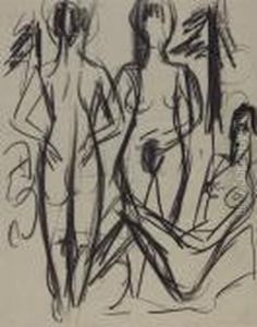Drei Nackte Frauen Im Wald by Ernst Ludwig Kirchner