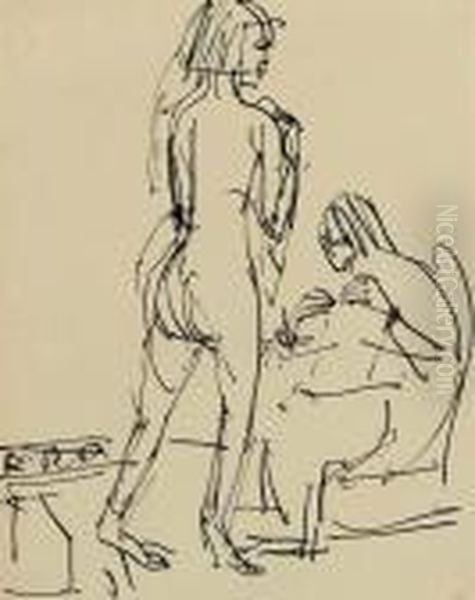 Stehender Und Sitzender Akte Im Atelier - view 1