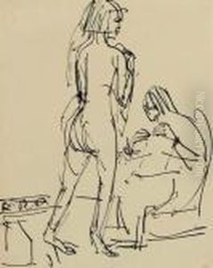 Stehender Und Sitzender Akte Im Atelier