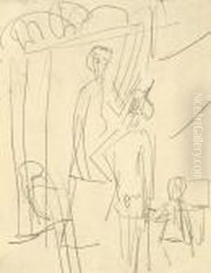 Sangerin Im Gesprach (orchesterprobe). 1910/11 by Ernst Ludwig Kirchner