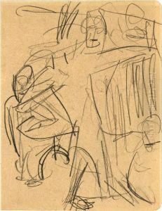 Tanzendes Paar Im Cafe. 1914 by Ernst Ludwig Kirchner