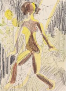 Weiblicher Akt Im Grunen (female Nude In The Forest) by Ernst Ludwig Kirchner