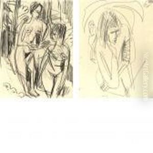 Zwei Weibliche Akte And Portrait Einer Frau: A Double-sided Drawing by Ernst Ludwig Kirchner