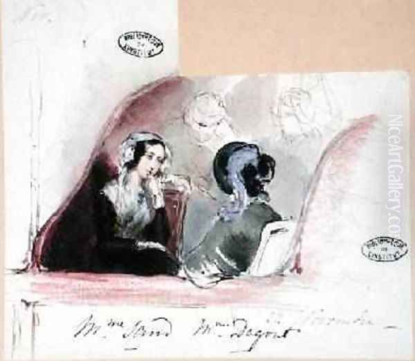 George Sand 1804-76 and Marie de Flavigny 1805-76 Countess of Agoult at the Comedie Francaise 1834 - view 1
