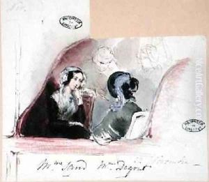 George Sand 1804-76 and Marie de Flavigny 1805-76 Countess of Agoult at the Comedie Francaise 1834 by Auguste (nee de la Borde) Odier
