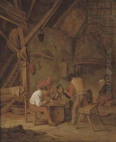 Peasants smoking and drinking in an interior - view 1