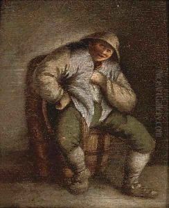 A peasant seated in an interior by Adriaen Jansz. Van Ostade