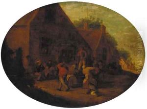Peasants carousing in a village by Adriaen Jansz. Van Ostade