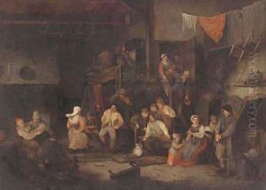 Peasants drinking and merrymaking in a tavern