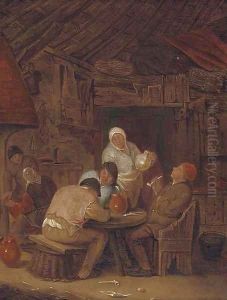 Peasants smoking and drinking in a tavern by Adriaen Jansz. Van Ostade