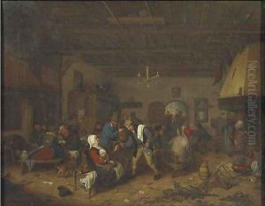 Peasants drinking and conversing in an inn by Adriaen Jansz. Van Ostade
