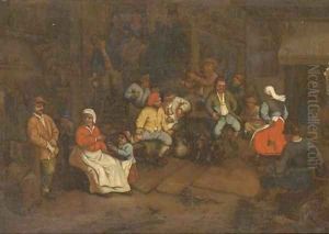 Peasants drinking and making merry in a tavern by Adriaen Jansz. Van Ostade