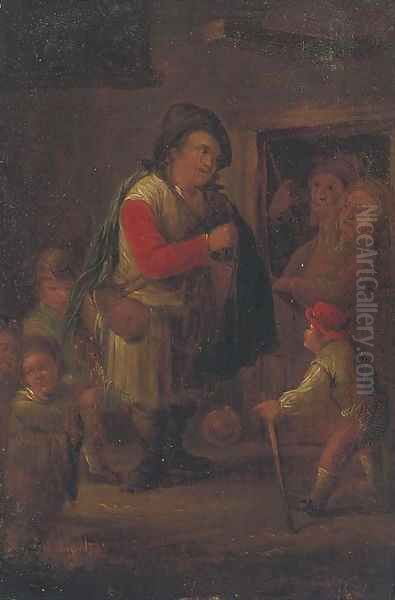 A pedlar at a cottage door - view 1