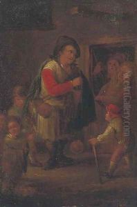 A pedlar at a cottage door by Adriaen Jansz. Van Ostade