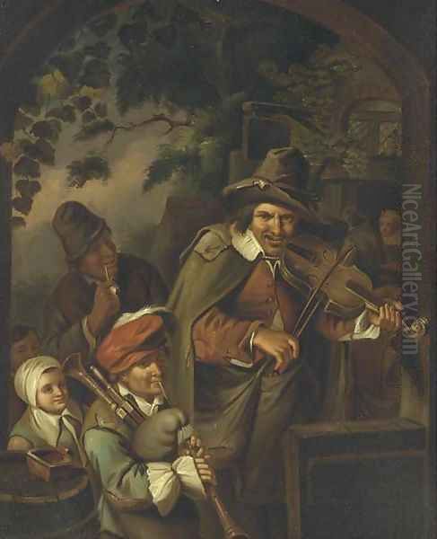 Musicians outside a tavern - view 1