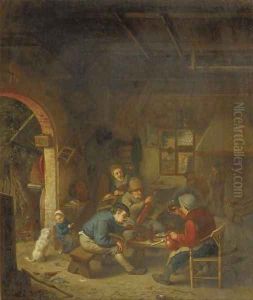 A violinist and peasants making merry outside an inn