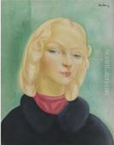 Jeune Fille Au Foulard Rouge Or Portrait D'ingrid Rooge - view 1