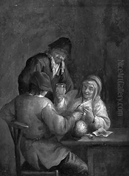 Boors drinking and smoking at table, in an inn - view 1