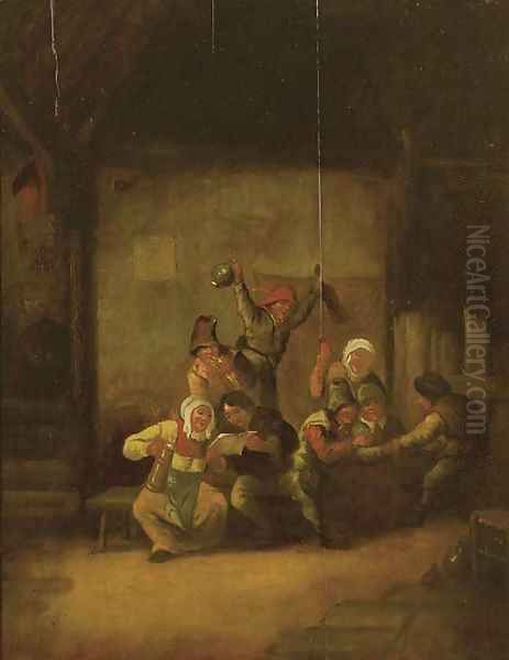Boors drinking and singing in a barn - view 1