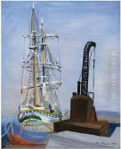 Bateau Et Grue A La Seyne by Jean Kisling