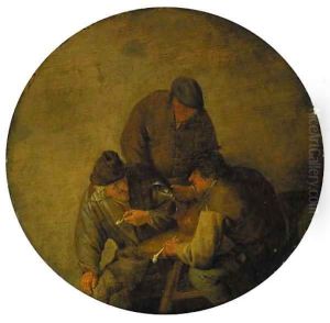 Three boors smoking and drinking in an inn by Adriaen Jansz. Van Ostade