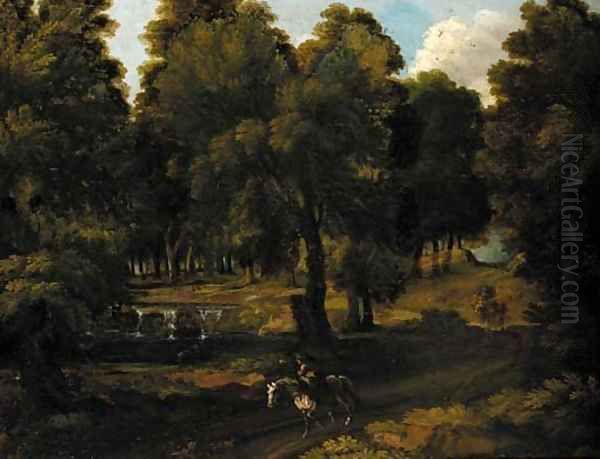 A horseman on a woodland track - view 1