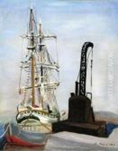 Bateau Et Grue A La Seyne-sur-mer by Jean Kisling