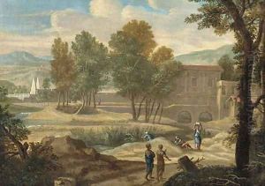 A classical landscape with figures on a path, a villa beyond by Jan Frans Van Bloemen (Orizzonte)