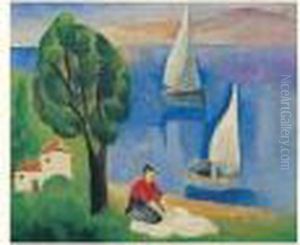 Provence, Lavandiere Devant La Mer by Jean Kisling