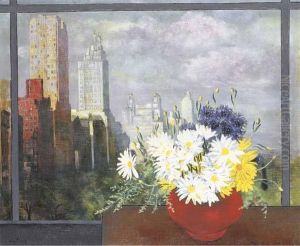 Bouquet De Fleurs Devant La Fenetre, New York by Jean Kisling