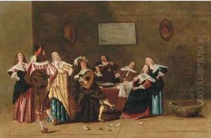 Elegant company making merry in an interior by Jan Olis