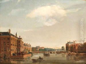 The Diachonie Orphanage on the Amstel looking to the Blauwbrug Bridge, Amsterdam by Isaac Ouwater