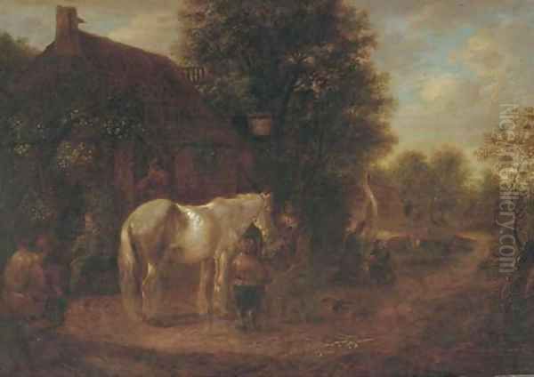Peasants feeding a horse outside an inn - view 1