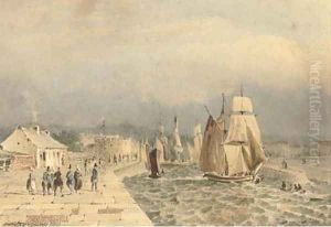 Shipping at the entrance of the port of Havre de Grace by Pierre Justin Ouvrie