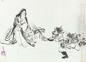 Otafuku And Demon by Kobayashi Kiyochika