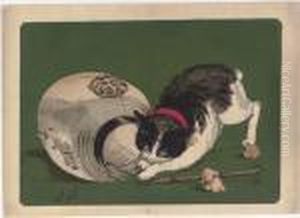 Cat And Lantern by Kobayashi Kiyochika