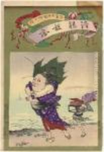 Seven Prints From The Series Kiyochika Ponchi by Kobayashi Kiyochika