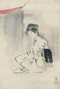 Woman Seated Next To Mosquito Net by Kobayashi Kiyochika