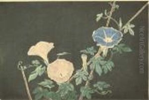 Morning Glories On Bamboo Stakes by Kobayashi Kiyochika