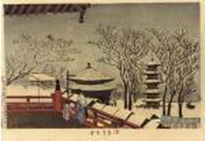Ueno Toshogu Sekisetsu No Zu (piles Of Snow, Toshogu Shrine, Ueno) by Kobayashi Kiyochika