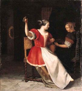 Women playing the lute and the violin in an interior by Jacob Ochtervelt