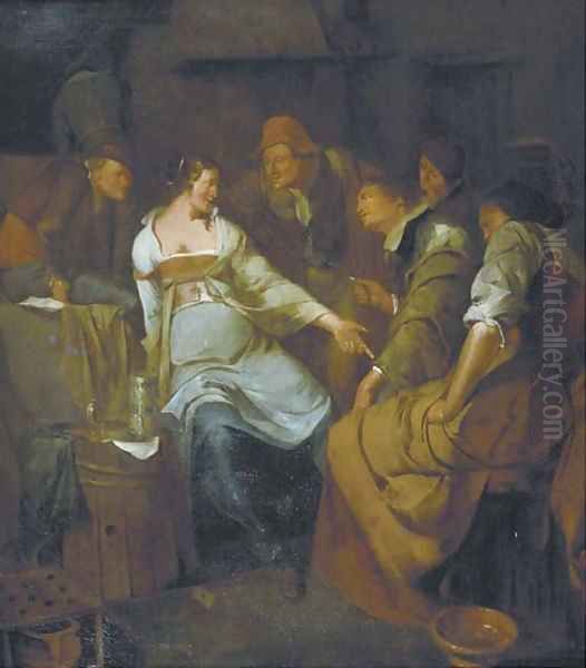 A young courtesan with other figures making merry in an inn - view 1