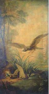 A sea eagle and two wild ducks in a landscape by Jean-Baptiste Oudry