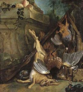 Dead game by a sculpted relief by Jean-Baptiste Oudry