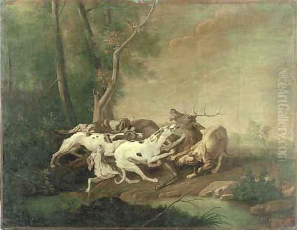 Hounds attacking a stag - view 1